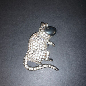 Women's LP Silver & Black Rhinestone Mouse Brooch One Size
